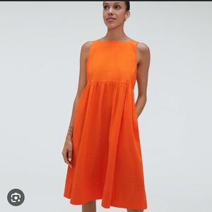 Everlane size small seersucker midi dress in bright orange